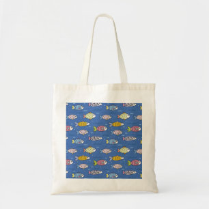 Kleurrijk ontwerp van de kreukvisserij tote bag