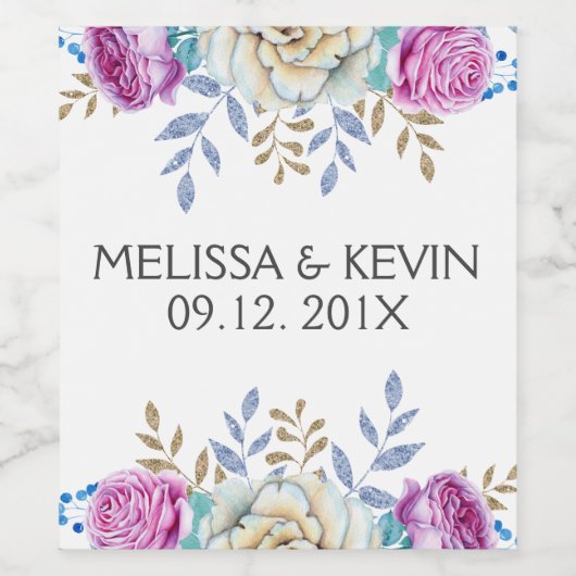 Kleurrijk ontwerp van Floral Bouquet Weddag Wijn Etiket (Enkel label)