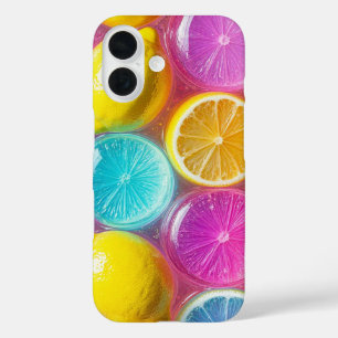 Kleurrijk ontwerp van fruit schijfjes met glanzend iPhone 16 hoesje