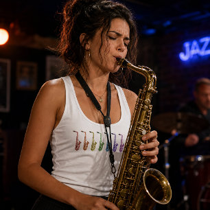 Kleurrijk ontwerp van saxofoon lineup tanktop