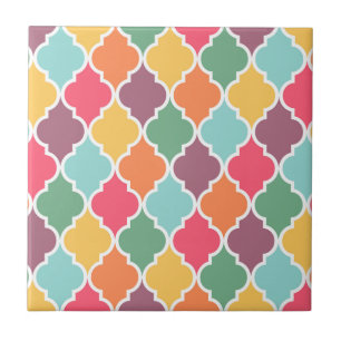 Kleurrijk oosters quatrefoil patroon tegeltje