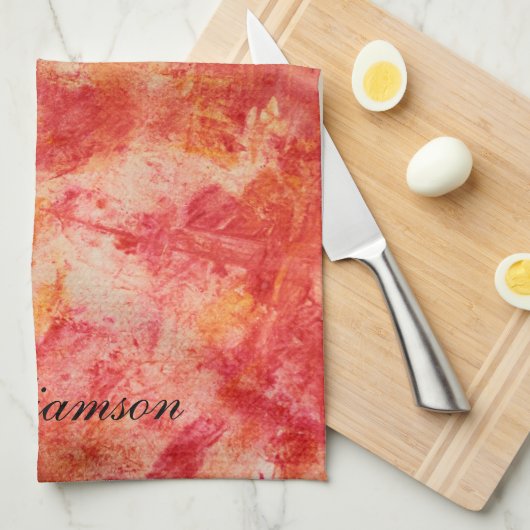 Kleurrijk Oranje Abstract schilderen  Theedoek (Quarter Fold)