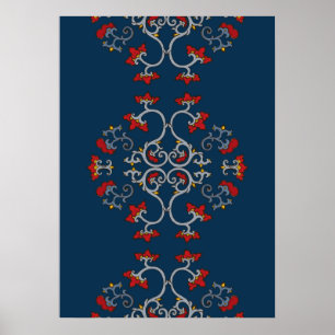 Kleurrijk Ornament Patroon Donkerblauw Poster