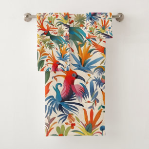 Kleurrijk Otomi Vogelpatroon Bad Handdoek