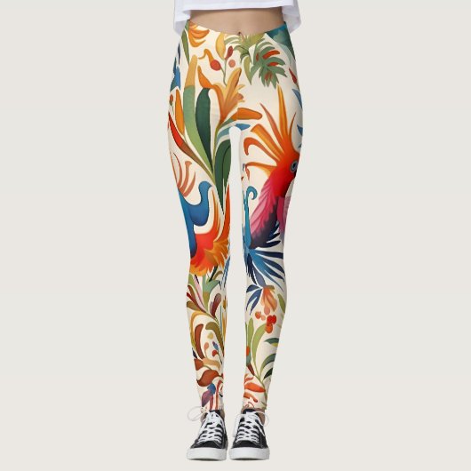 Kleurrijk Otomi Vogelpatroon Leggings (Voorkant)