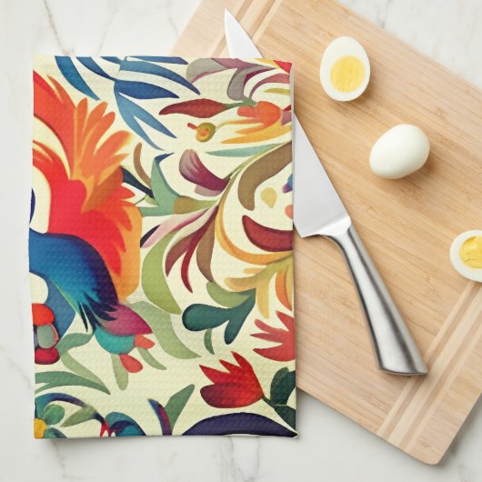 Kleurrijk Otomi Vogelpatroon Theedoek (Quarter Fold)