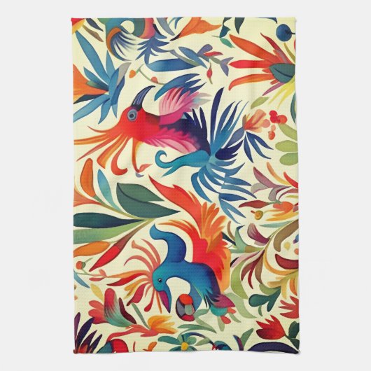 Kleurrijk Otomi Vogelpatroon Theedoek (Verticaal)