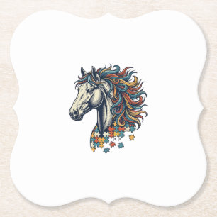 Kleurrijk Paard Puzzelstuk Vintage Gravure T-Shirt Kartonnen Onderzetters