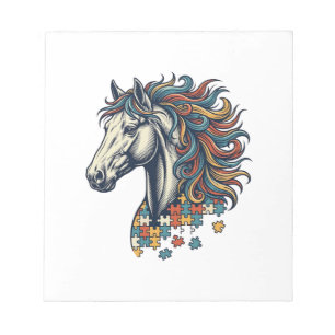 Kleurrijk Paard Puzzelstuk Vintage Gravure T-Shirt Notitieblok