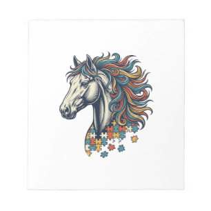 Kleurrijk Paard Puzzelstuk Vintage Gravure T-Shirt Notitieblok
