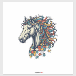 Kleurrijk Paard Puzzelstuk Vintage Gravure T-Shirt Sticker