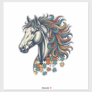 Kleurrijk Paard Puzzelstuk Vintage Gravure T-Shirt Sticker