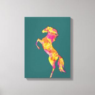 Kleurrijk Paard silhouet Vlammen Abstract Elegant Canvas Afdruk