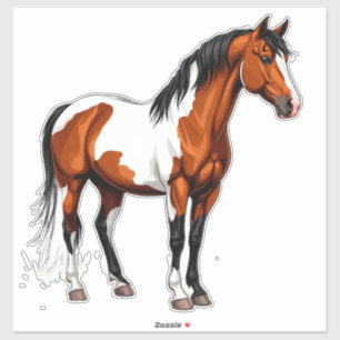 Kleurrijk paard staat in een grazig veld sticker