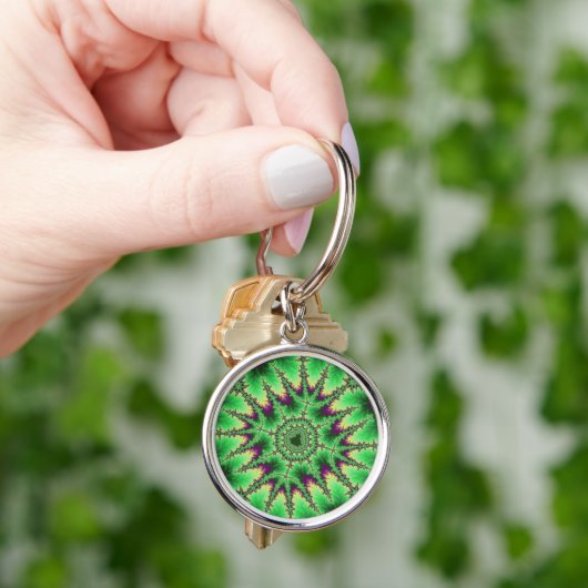 Kleurrijk Paars en groen fractal Sleutelhanger (Hand)