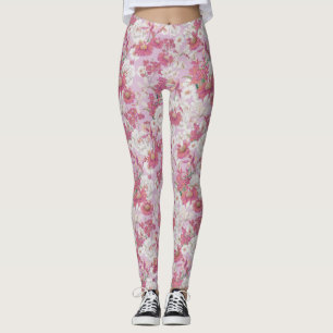  kleurrijk Paarse roze bloemmotief Leggings