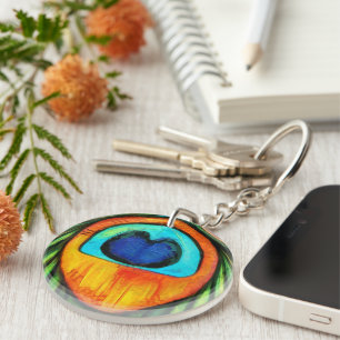 Kleurrijk pacock Firebird Feather Painting Sleutelhanger