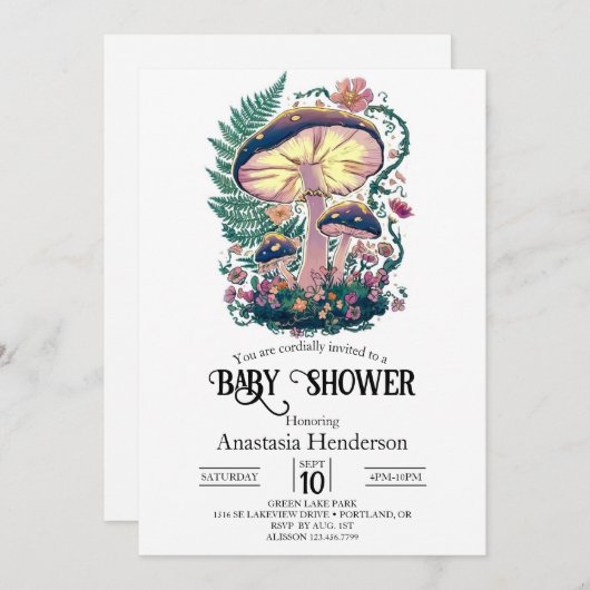 Kleurrijk paddenstoel Baby shower Kaart (Voorkant / Achterkant)