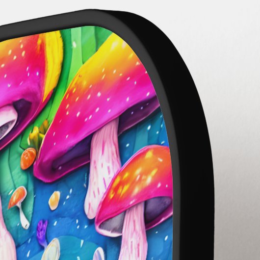 Kleurrijk paddenstoel naadloos patroon pickleball paddle (Links Detail)