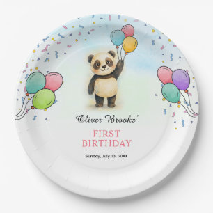 Kleurrijk Panda Thema 1e Verjaardagsfeestje Papieren Bordje