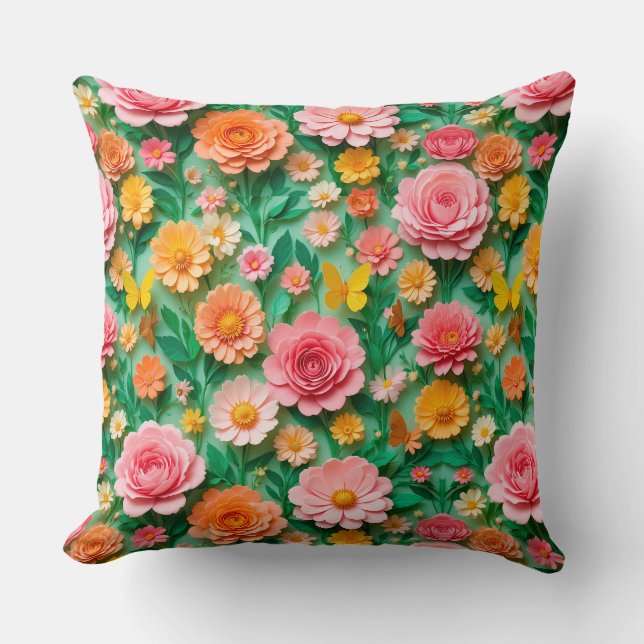 Kleurrijk papier bloemen en vlinders kussen (Voorkant)