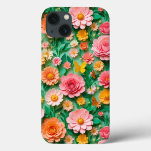 Kleurrijk papieren bloemen en vlinders iPhone 13 hoesje