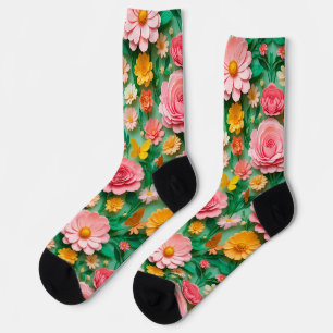 Kleurrijk papieren bloemen en vlinders sokken