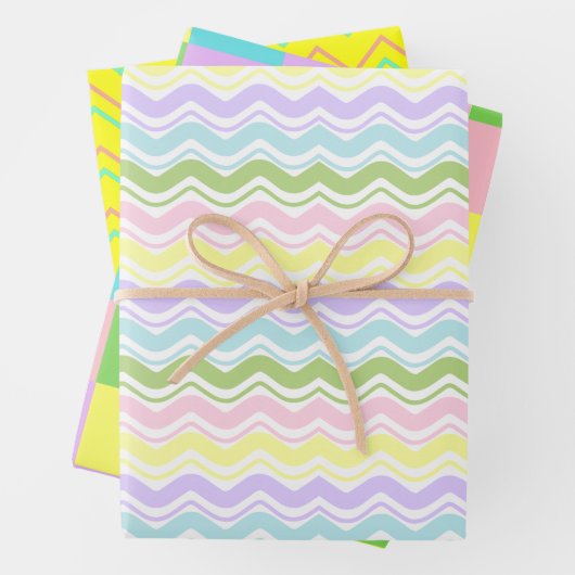 Kleurrijk Pastel Golvende Lijnen Zigzag Vierkant P Inpakpapier Vel (In situ)