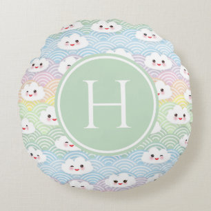 Kleurrijk Pastel Kawaii Wolken Patroon Monogram Rond Kussen