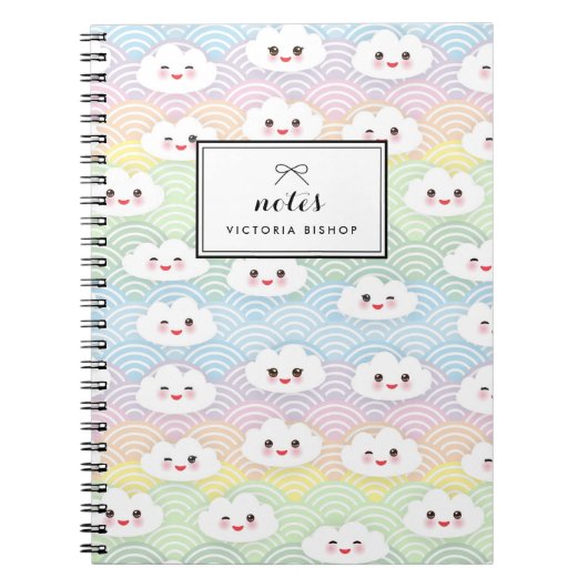 Kleurrijk Pastel Kawaii Wolken Patroon Persoonlijk Notitieboek (Voorkant)