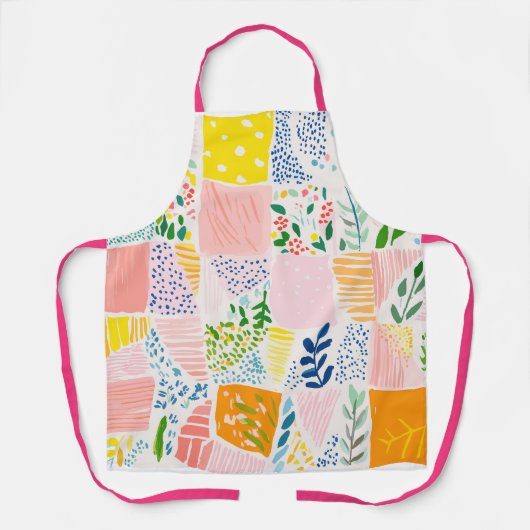 Kleurrijk Pastel Patchwork Preppy Schort (Voorkant)