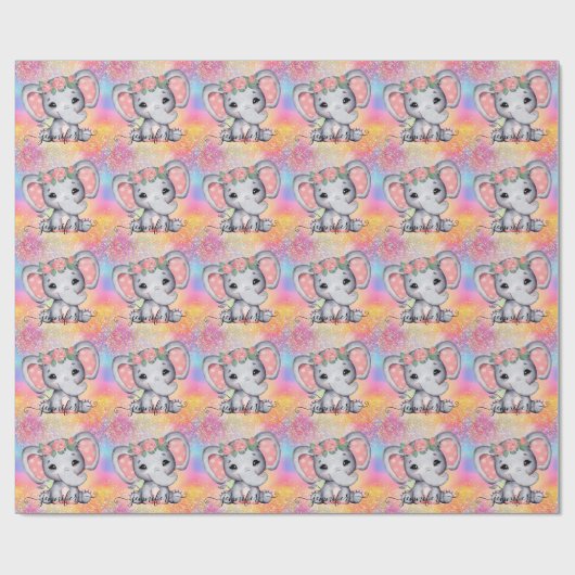 Kleurrijk pastel regenbooglitter Elephant Roze Cadeaupapier (Vlak)