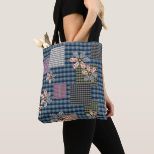 Kleurrijk patchwork landelijke retro patroon draagtas