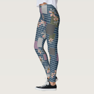 Kleurrijk patchwork landelijke retro patroon leggings