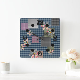 Kleurrijk patchwork landelijke retro patroon vierkante klok