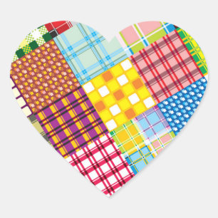 Kleurrijk Patchwork Patroon Hart Sticker