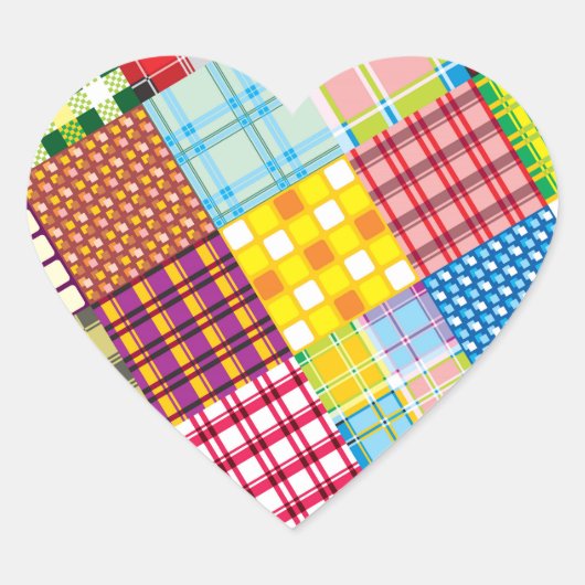Kleurrijk Patchwork Patroon Hart Sticker (Voorkant)