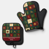 Kleurrijk Patchwork Patroon Ovenwant & Pannenlap Set (Voorkant / Achterkant)