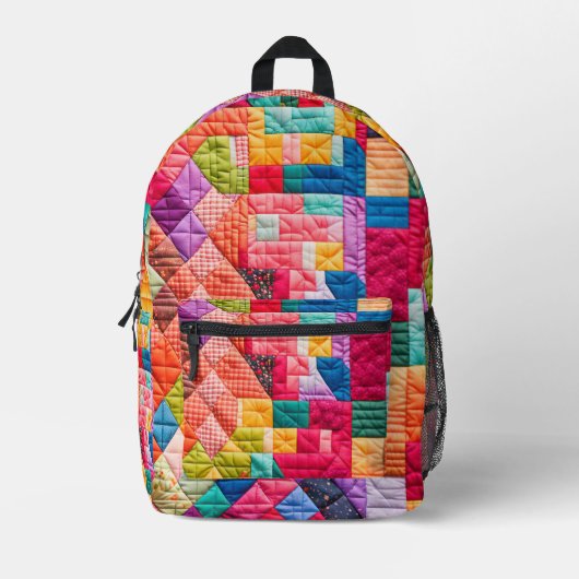 Kleurrijk Patchwork Quiltpatroon Bedrukte Rugzak (Voorkant)