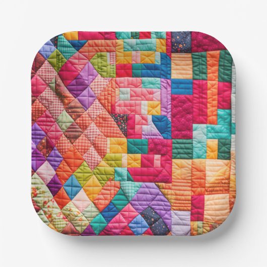 Kleurrijk Patchwork Quiltpatroon Papieren Bordje (Voorkant)