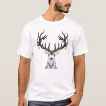 Kleurrijk Patroon Hertenkop T-Shirt | Boho Wilde D