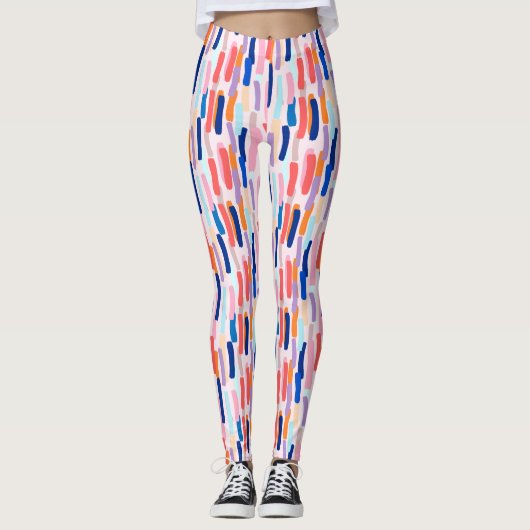 Kleurrijk patroon met penseelstreken leggings (Voorkant)