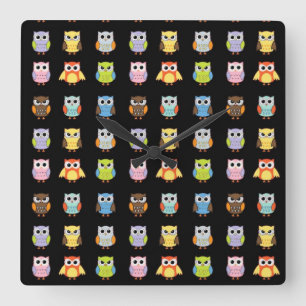 Kleurrijk Patroon met Veel Cute Uilen Vierkante Klok