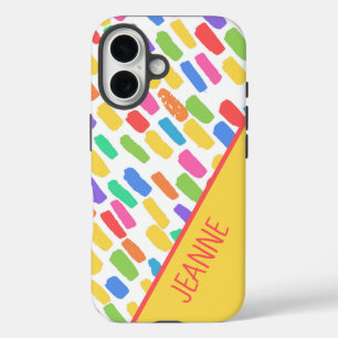 Kleurrijk patroon penseelstreek met naam iPhone 16 hoesje