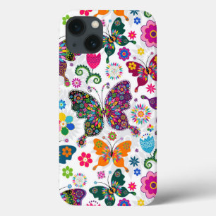 Kleurrijk patroon van buistuiken en bloemen iPhone 13 hoesje