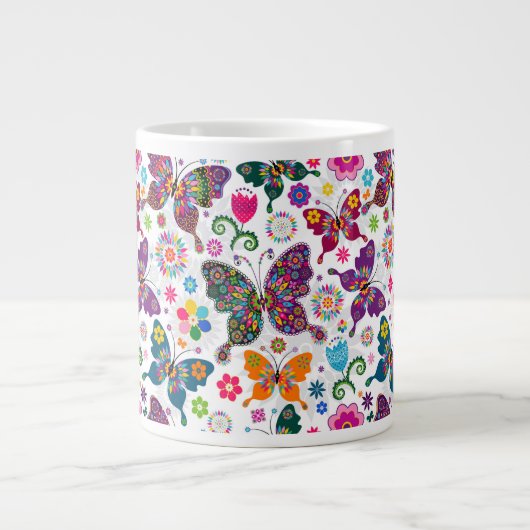 Kleurrijk patroon van buistuiken en bloemen extra grote mok (Voorkant)