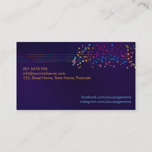 Kleurrijk patroon van Muzieknoten op violet Visitekaartje (Achterkant)