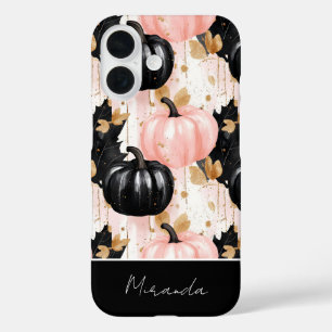 kleurrijk patroon van pompoen en bladeren iPhone 16 hoesje