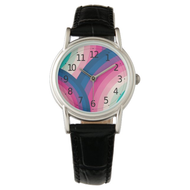 Kleurrijk patroon van regenboogcirkels | horloge (Voorkant)