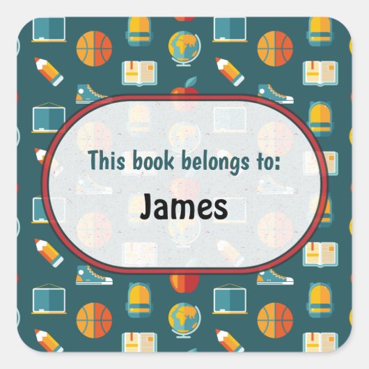 Kleurrijk patroon van schoolbenodigdheden geperson vierkante sticker (Voorkant)